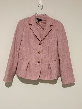 Talbots Peplum 100% Wool Lined 3 Button Blazer Jacket pink Size 14 petite